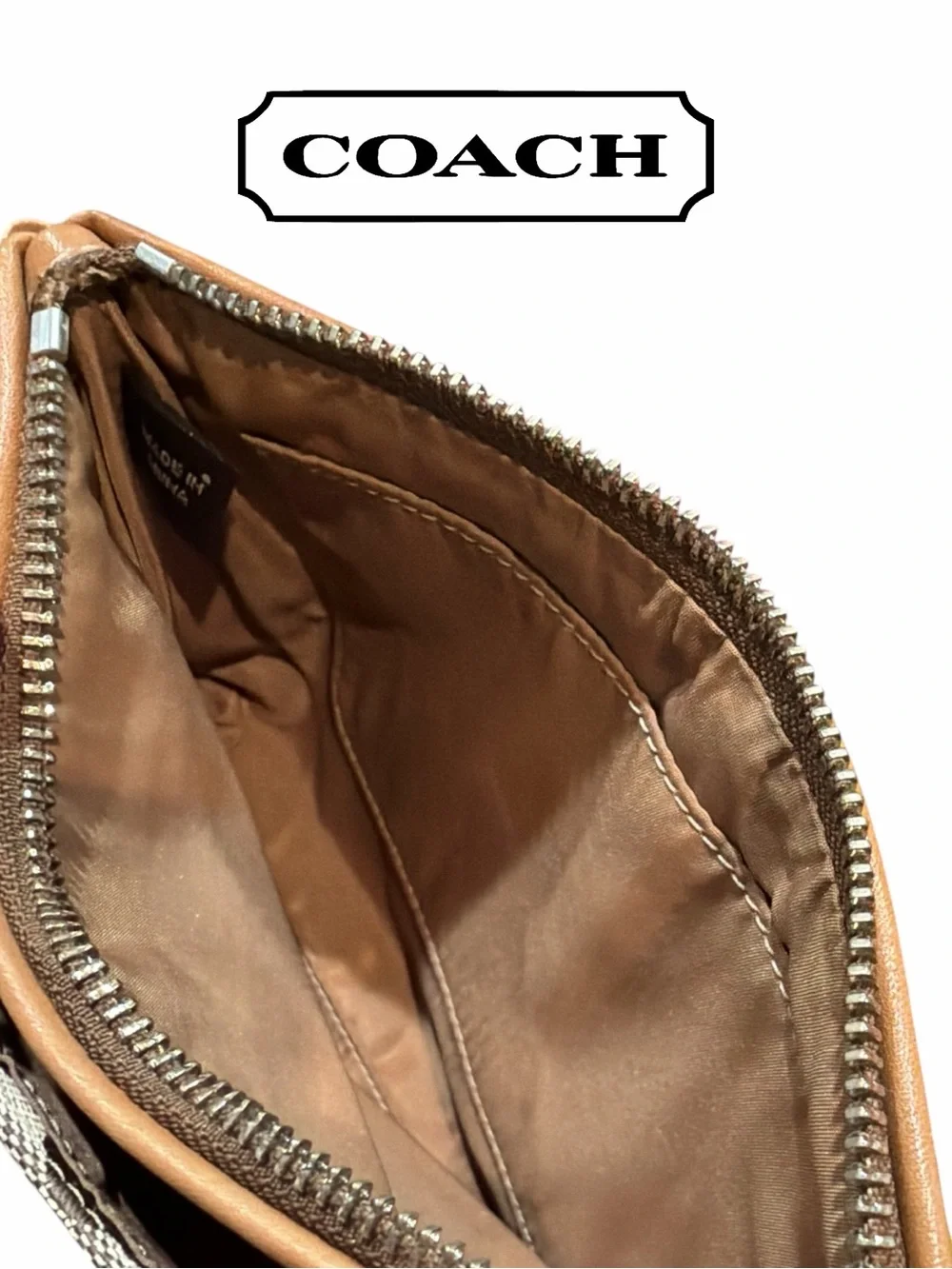 Coach Khaki & Tan Signature Wristlet